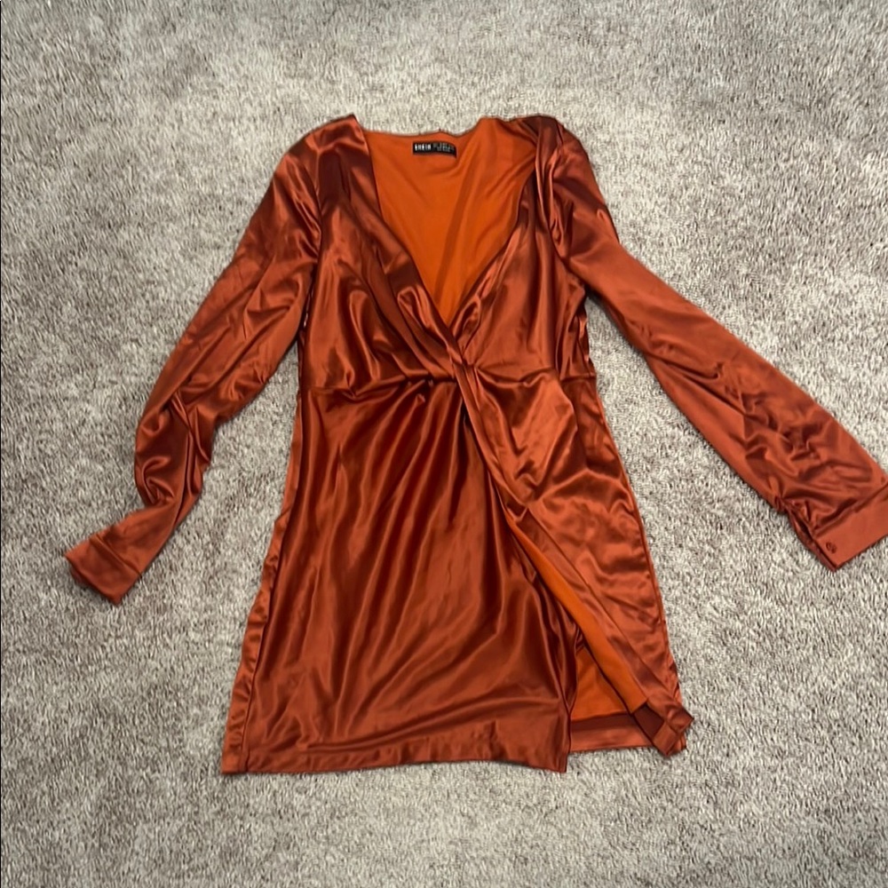 SHEIN Rust Satin Wrap Dress